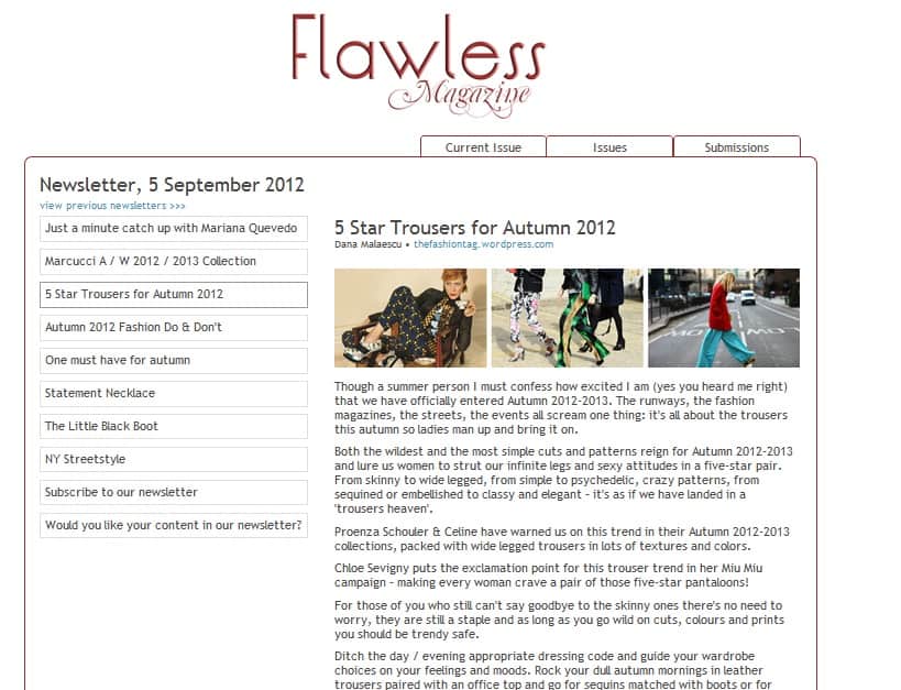 5 Star Trousers for 2012 Fall - fashion article by Dana Cristina Malaescu, from FashionTag, fashion editor at Flawless-Magazine