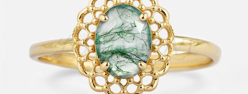 moss agate Engagement Ring
